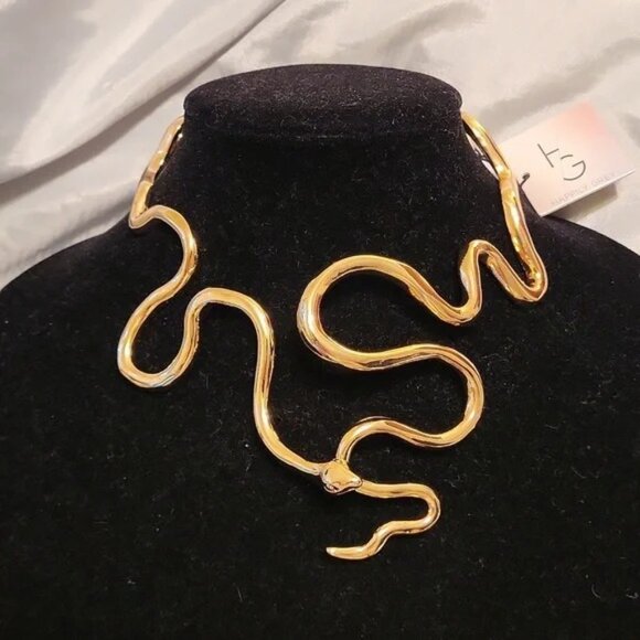 Happily Grey Jewelry - Gold Snake Choker Collar Hinge Necklace Happily Grey Abstract Avant Garde NWT